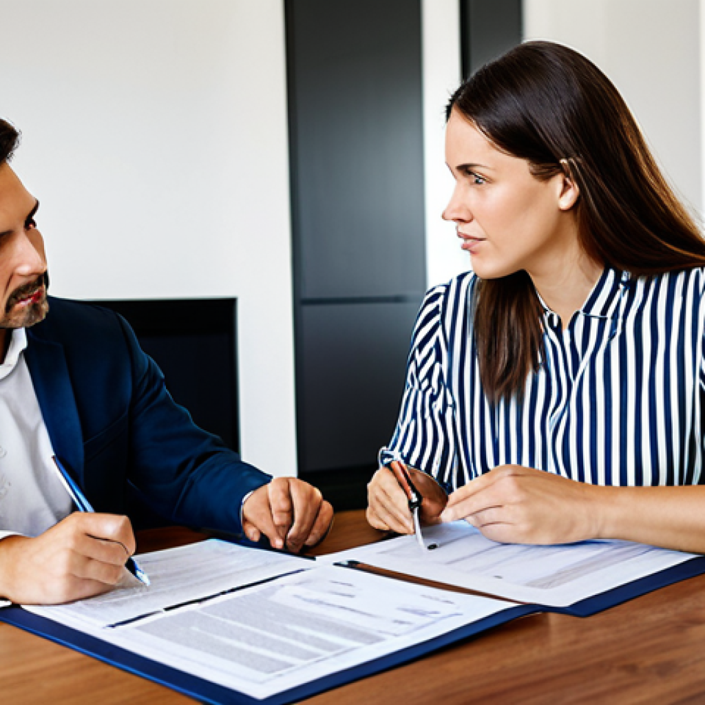 **
A family sitting at a table in a modern home, reviewing insurance policy documents. The scene depicts a financial advisor explaining different insurance options. The atmosphere is professional and reassuring. Fully clothed, modest attire, appropriate content, safe for work, perfect anatomy, natural proportions, family-friendly.
**