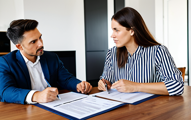 **
A family sitting at a table in a modern home, reviewing insurance policy documents. The scene depicts a financial advisor explaining different insurance options. The atmosphere is professional and reassuring. Fully clothed, modest attire, appropriate content, safe for work, perfect anatomy, natural proportions, family-friendly.
**