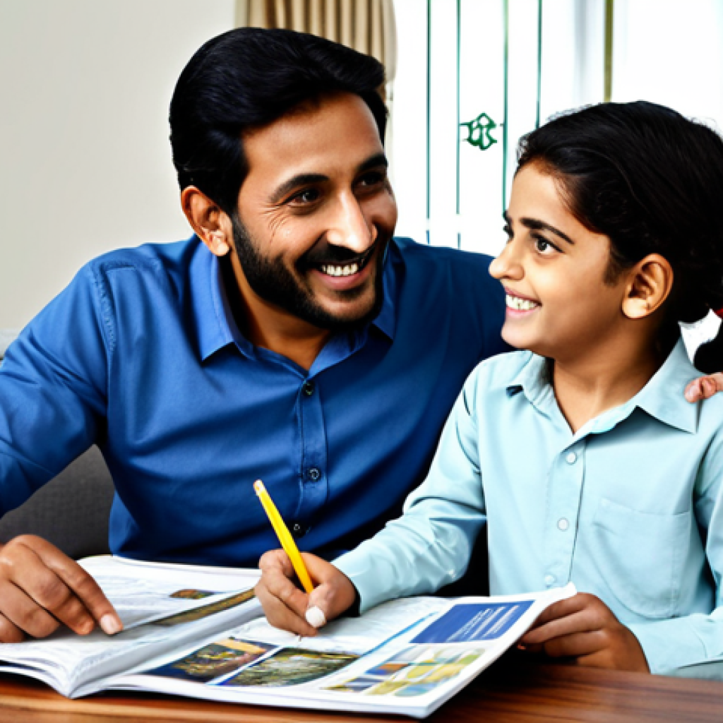 Family Discussing Insurance**
"A professional and family-friendly scene depicting a fully clothed Pakistani family (father, mother, and two children) sitting at a table in a modern living room, discussing financial plans and insurance policies. The father is pointing at a brochure with the word "Bima" (insurance) prominently displayed in Urdu. The mother is smiling reassuringly. The scene should convey a sense of security and financial responsibility. Safe for work, appropriate content, fully clothed, modest clothing. Perfect anatomy, correct proportions, natural pose, well-formed hands, proper finger count, natural body proportions, high quality, professional illustration."
**