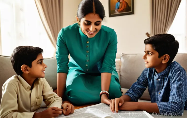보험 상품의 선택에 영향을 미치는 요인 - **Prompt:** A heartwarming scene of a Pakistani family, including parents and their two children (a ...