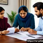 Home 22 보험 포트폴리오의 효과적인 관리 방안 - A professional South Asian family sitting together at a modern living room table, reviewing insuranc...
