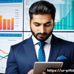 Home 21 보험 상품의 성격에 따른 포트폴리오 최적화 - A professional Urdu-speaking businessman reviewing a diverse insurance portfolio on a sleek digital ...