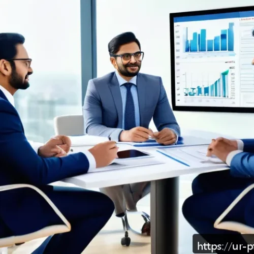 Home 30 보험 전문가의 포트폴리오 관리 팁 - A sophisticated office setting showing a diverse group of professional Urdu-speaking financial exper...